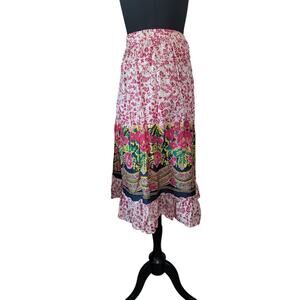 VTG Boho Floral Midi Skirt Cotton Cottagecore S